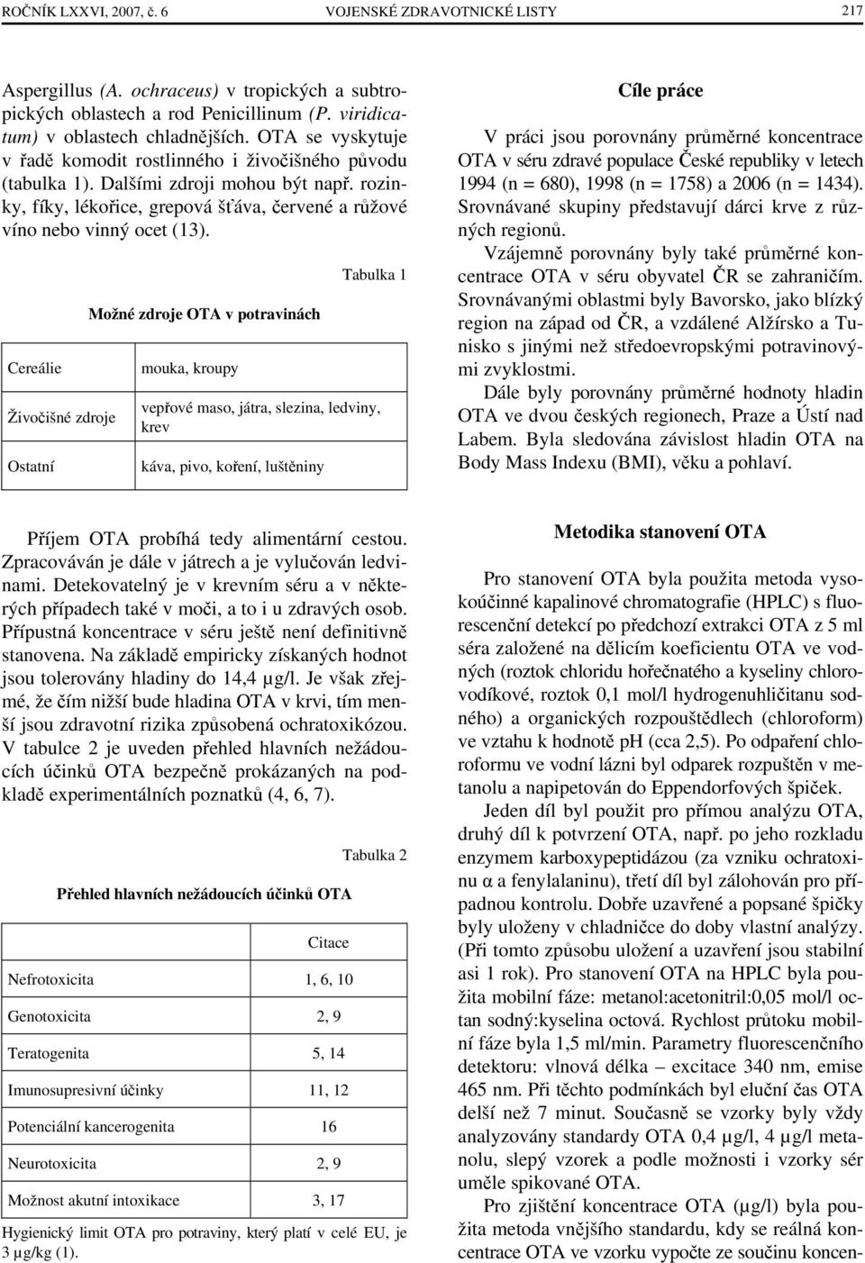 Cereálie Živočišné zdroje Ostatní Možné zdroje OTA v potravinách mouka, kroupy Tabulka 1 vepřové maso, játra, slezina, ledviny, krev káva, pivo, koření, luštěniny Cíle práce V práci jsou porovnány