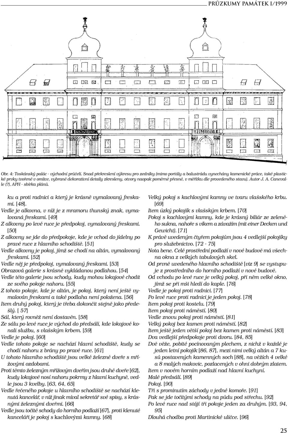 v měřítku dle provedeného stavu). Autor J. A. Canevalle (?), APH - sbírka plánů. ku a proti radnici a který je krásně vymalovaný freskami. [48].