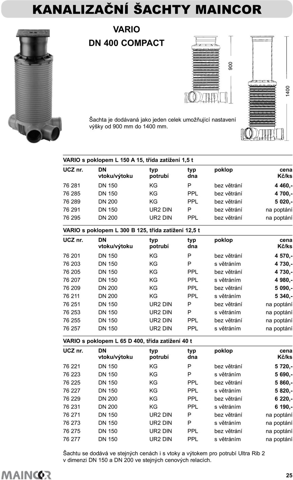 větrání na poptání 76 295 DN 200 UR2 DIN PPL bez větrání na poptání VARIO s poklopem L 300 B 125, třída zatížení 12,5 t 76 201 DN 150 KG P bez větrání 4 570,- 76 203 DN 150 KG P s větráním 4 730,- 76