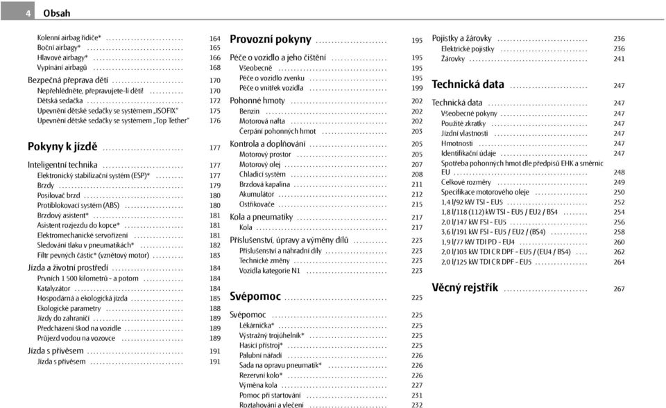 ......................... Inteligentní technika.......................... Elektronický stabilizační systém (ESP)*......... Brzdy........................................ Posilovač brzd.