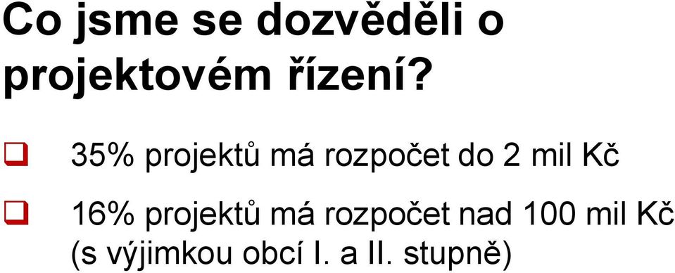 35% projektů má rozpočet do 2 mil Kč