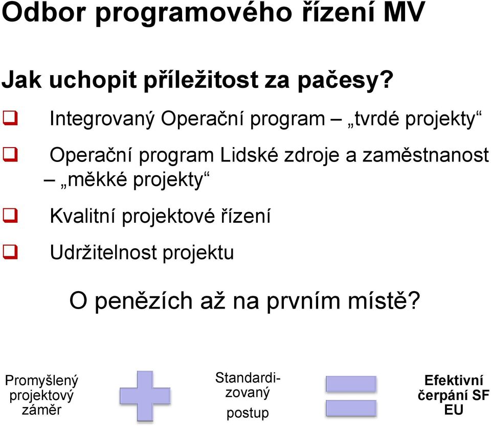 zaměstnanost měkké projekty Kvalitní projektové řízení Udržitelnost projektu O