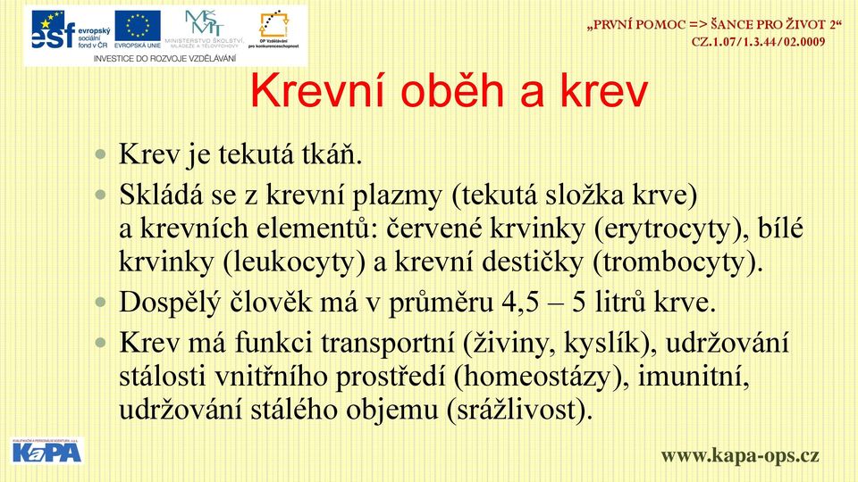 (erytrocyty), bílé krvinky (leukocyty) a krevní destičky (trombocyty).