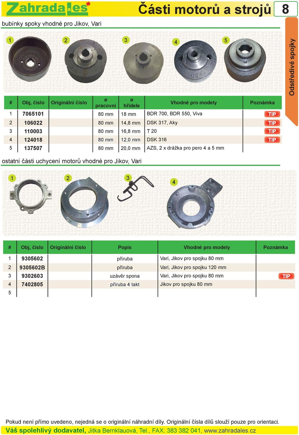 Odstředivé spojky ostatní části uchycení motorů vhodné pro Jikov, Vari 1 2 3 4 # Obj, číslo Originální číslo Popis Vhodné pro modely Poznámka 1 9305602 příruba Vari,