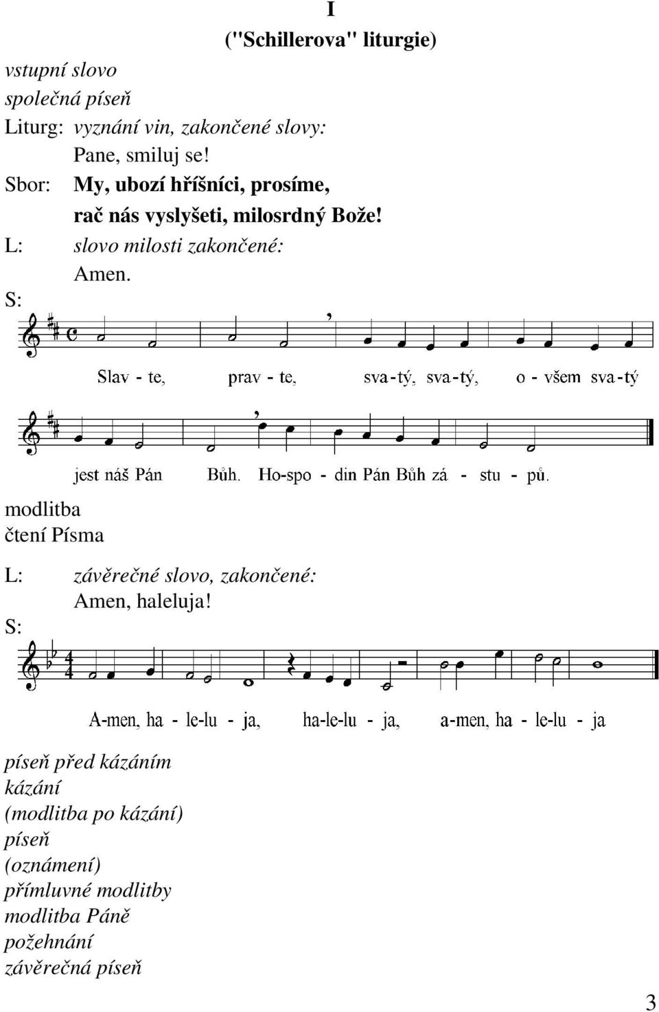 L: slovo milosti zakončené: Amen. modlitba čtení Písma L: závěrečné slovo, zakončené: Amen, haleluja!