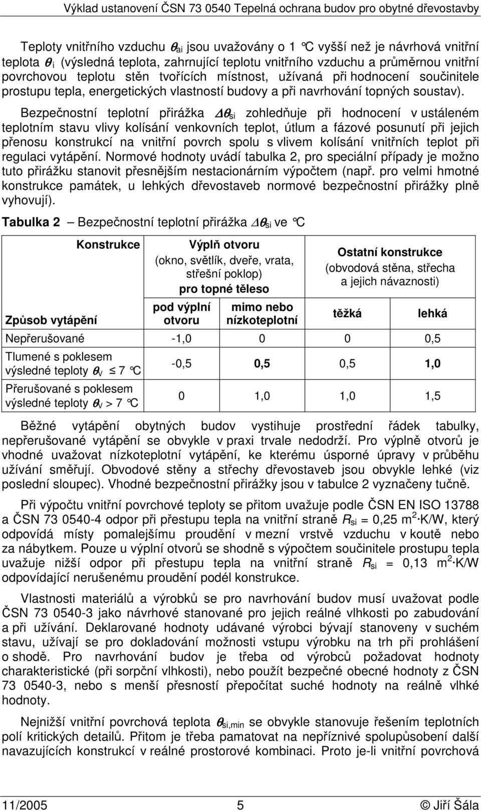 Bezpečnostní teplotní přirážka θ si zohledňuje při hodnocení v ustáleném teplotním stavu vlivy kolísání venkovních teplot, útlum a fázové posunutí při jejich přenosu konstrukcí na vnitřní povrch