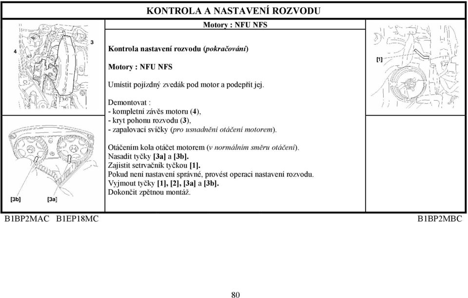 Otáčením kola otáčet motorem (v normálním směru otáčení). Nasadit tyčky [3a] a [3b]. Zajistit setrvačník tyčkou [1].