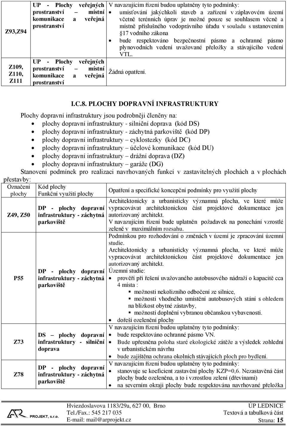 bezpečnostní pásmo a ochranné pásmo plynovodních vedení uvažované přeložky a stávajícího vedení VTL. Žádná opatření. přestavby: Označení plochy Z49, Z50 P55 Z73 Z78 