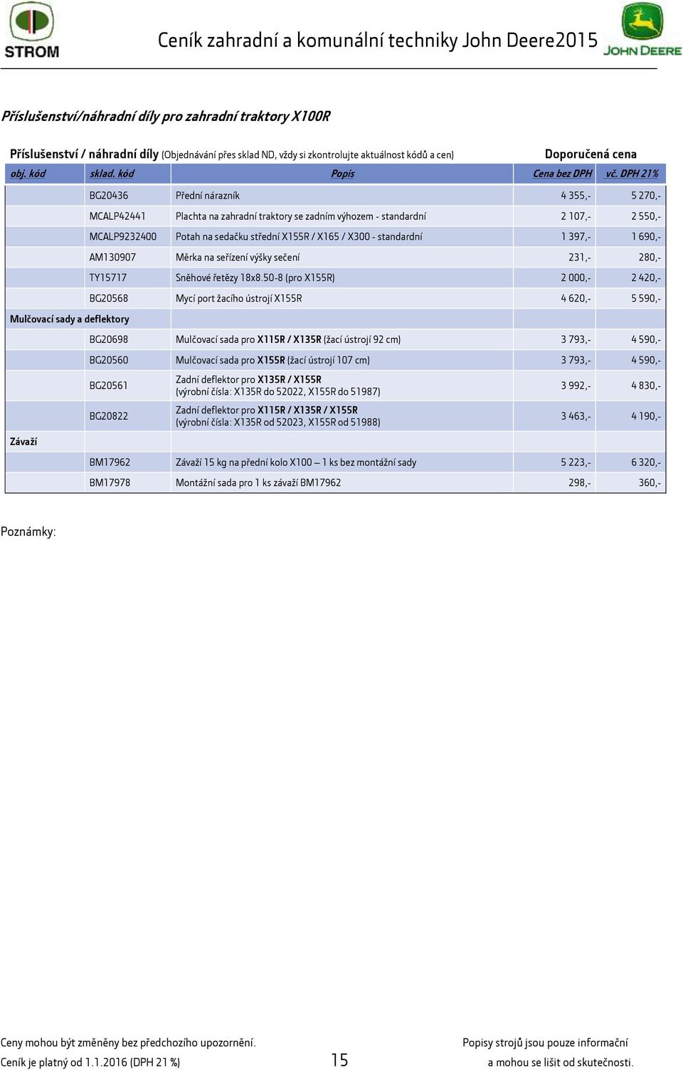 / X300 - standardní 1 397,- 1 690,- AM130907 Měrka na seřízení výšky sečení 231,- 280,- TY15717 Sněhové řetězy 18x850-8 (pro X155R) 2 000,- 2 420,- BG20568 Mycí port žacího ústrojí X155R 4 620,- 5