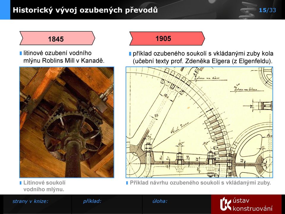 1905 příklad ozubeného soukolí s vkládanými zuby kola (učební texty