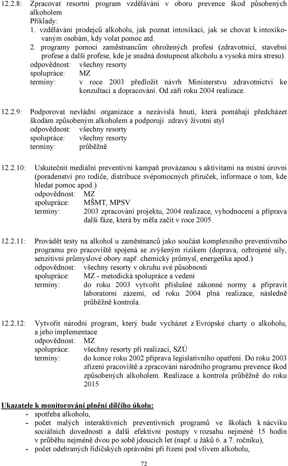 programy pomoci zaměstnancům ohrožených profesí (zdravotníci, stavební profese a další profese, kde je snadná dostupnost alkoholu a vysoká míra stresu).