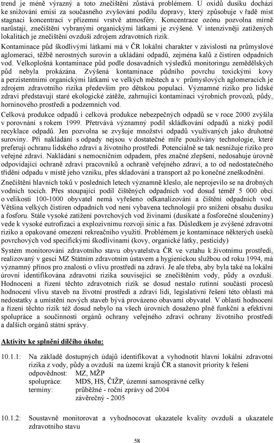 Koncentrace ozónu pozvolna mírně narůstají, znečištění vybranými organickými látkami je zvýšené. V intenzivněji zatížených lokalitách je znečištění ovzduší zdrojem zdravotních rizik.