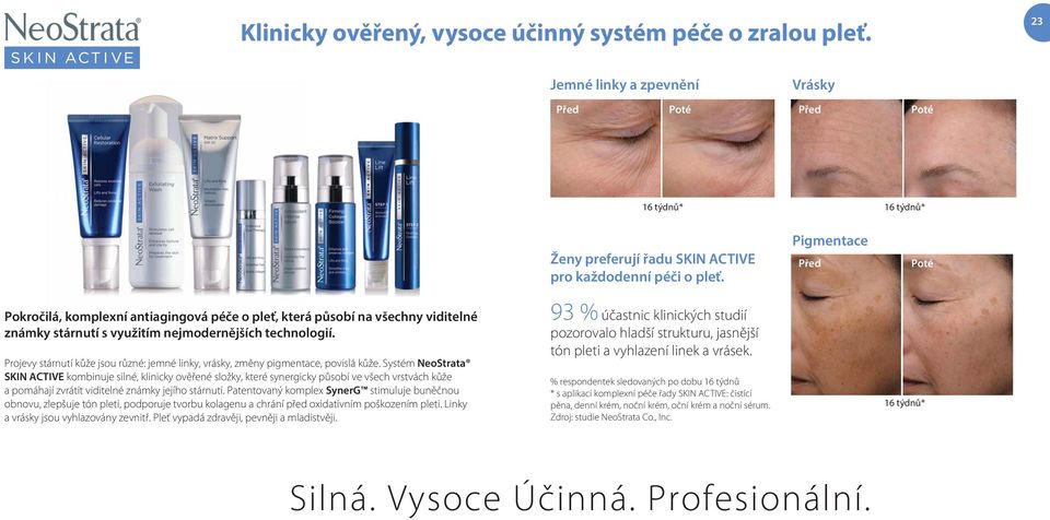 Projevy stárnutí kůže jsou různé: jemné linky, vrásky, změny pigmentace, povislá kůže.