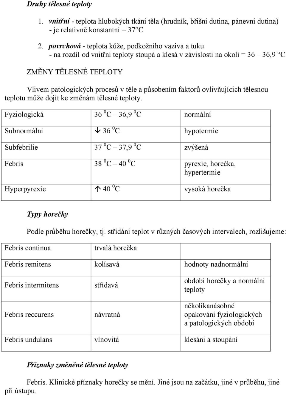 působením faktorů ovlivňujících tělesnou teplotu může dojít ke změnám tělesné teploty.