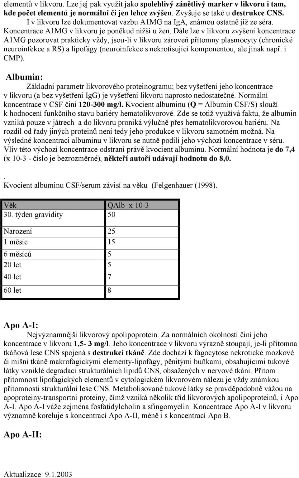 Dále lze v likvoru zvýšení koncentrace A1MG pozorovat prakticky vždy, jsou-li v likvoru zároveň přítomny plasmocyty (chronické neuroinfekce a RS) a lipofágy (neuroinfekce s nekrotisující komponentou,