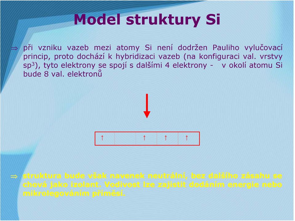 vrstvy sp 3 ), tyto elektrony se spojí s dalšími 4 elektrony - v okolí atomu Si bude 8 val.