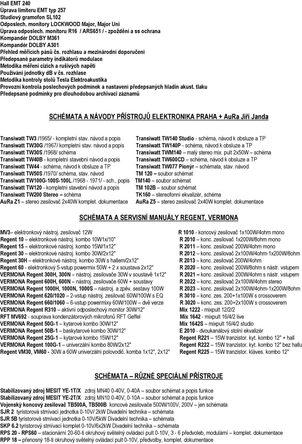 rozhlasu a mezinárodní doporučení Předepsané parametry indikátorů modulace Metodika měření cizích a rušivých napětí Používání jednotky db v čs.