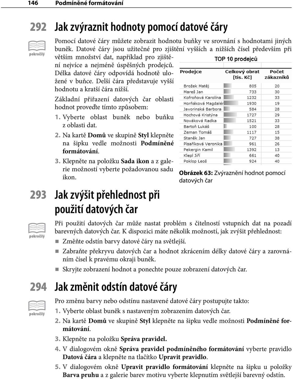 Délka datové čáry odpovídá hodnotě uložené v buňce. Delší čára představuje vyšší hodnotu a kratší čára nižší. Základní přiřazení datových čar oblasti hodnot proveďte tímto způsobem: 1.