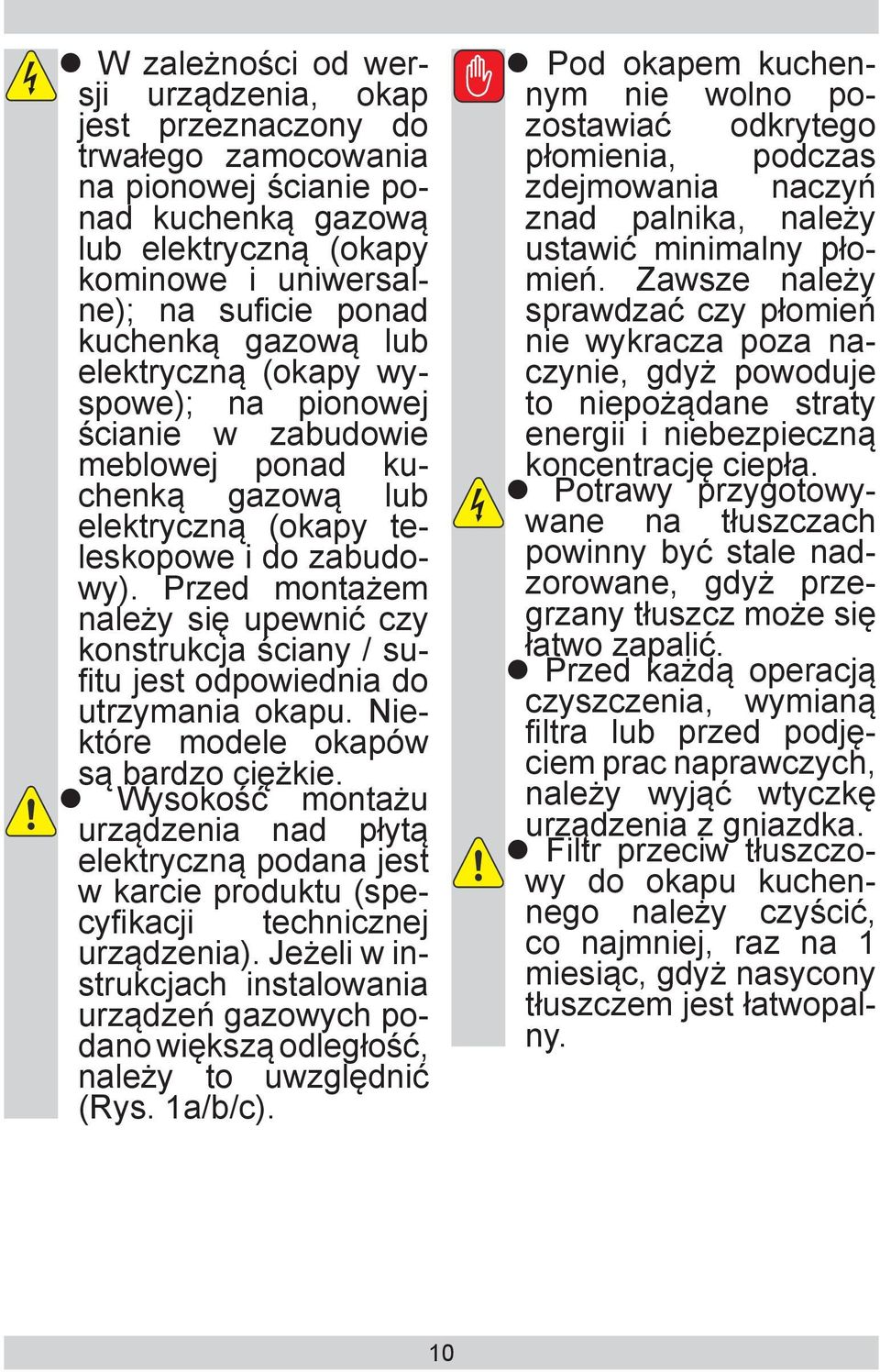 Przed montażem należy się upewnić czy konstrukcja ściany / sufitu jest odpowiednia do utrzymania okapu. Niektóre modele okapów są bardzo ciężkie.