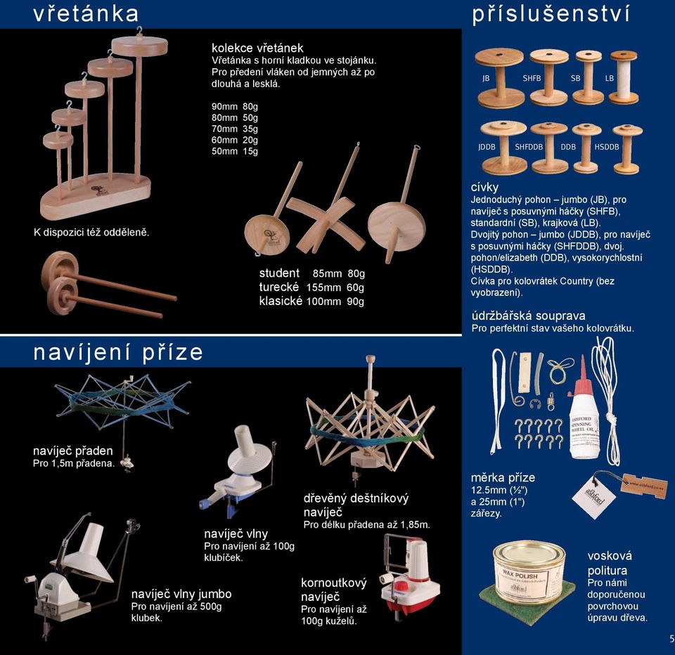 navíjení příze student 85mm 80g turecké 155mm 60g klasické 100mm 90g cívky Jednoduchý pohon jumbo (JB), pro navíječ s posuvnými háčky (SHFB), standardní (SB), krajková (LB).