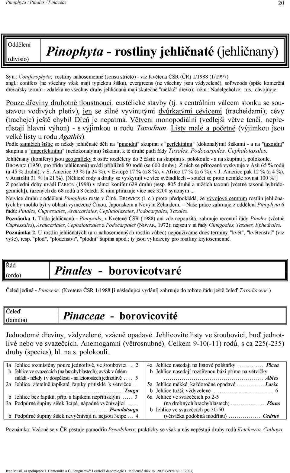 dřevo); něm.: Nadelgehölze; rus.: chvojnyje Pouze dřeviny druhotně tloustnoucí, eustélické stavby (tj.