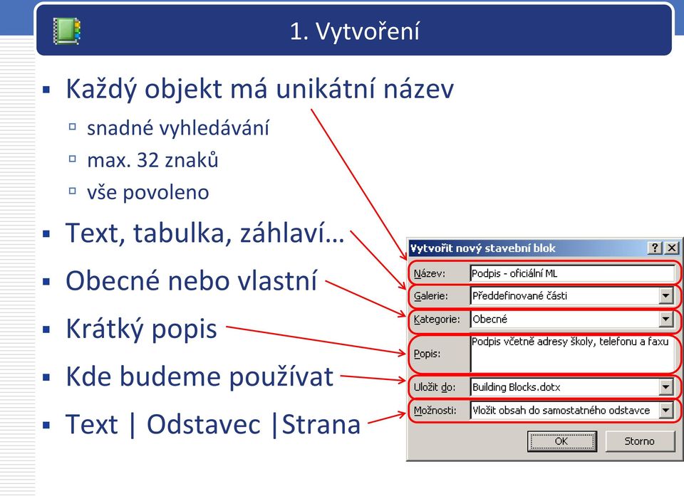 Novinka ve Wordu Rychlé části. Vlastnosti dokumentu. Pole. Stavební bloky -  PDF Stažení zdarma