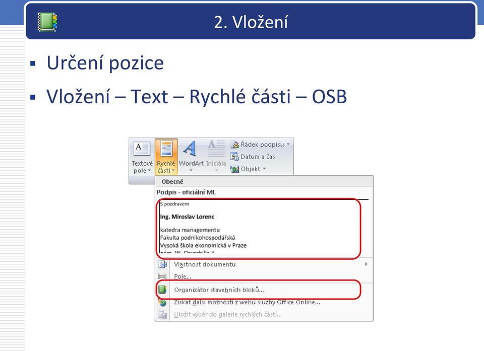 Novinka ve Wordu Rychlé části. Vlastnosti dokumentu. Pole. Stavební bloky -  PDF Stažení zdarma