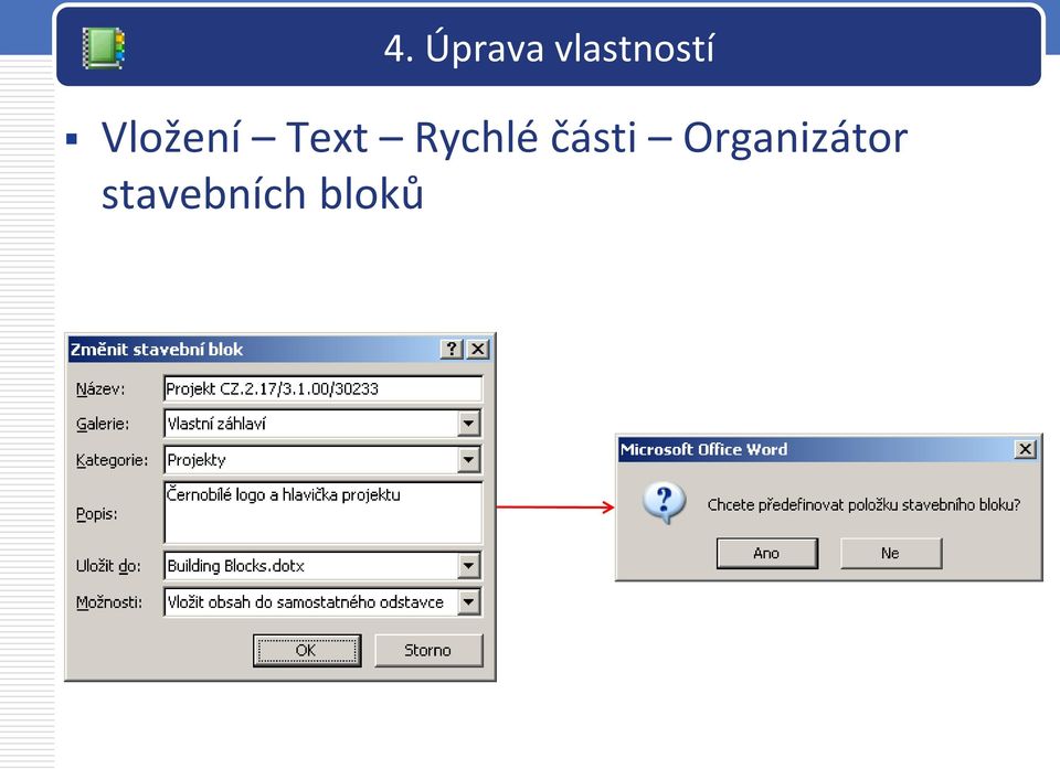 Novinka ve Wordu Rychlé části. Vlastnosti dokumentu. Pole. Stavební bloky -  PDF Stažení zdarma