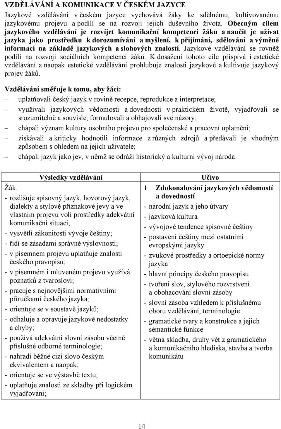 jazykových a slohových znalostí. Jazykové vzdělávání se rovněž podílí na rozvoji sociálních kompetencí žáků.