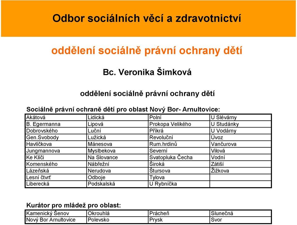 hrdinů Vančurova Jungmannova Myslbekova Severní Vilová Ke Klíči Na Slovance Svatopluka Čecha Vodní Komenského Nábřežní Široká Zátiší Lázeňská