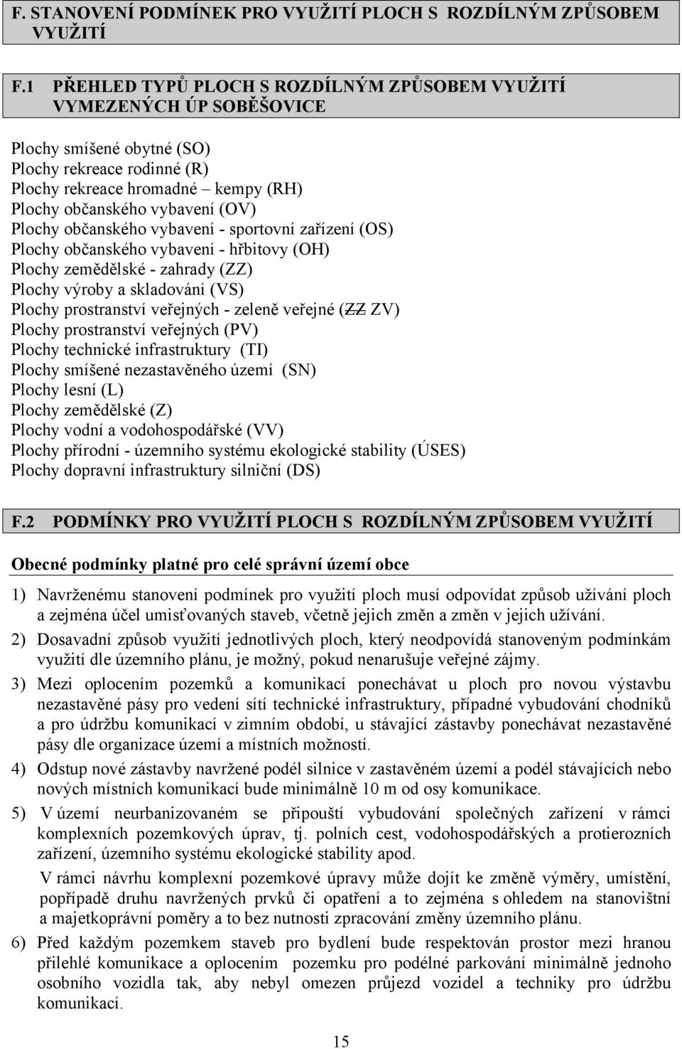 Plochy občanského vybavení - sportovní zařízení (OS) Plochy občanského vybavení - hřbitovy (OH) Plochy zemědělské - zahrady (ZZ) Plochy výroby a skladování (VS) Plochy prostranství veřejných - zeleně