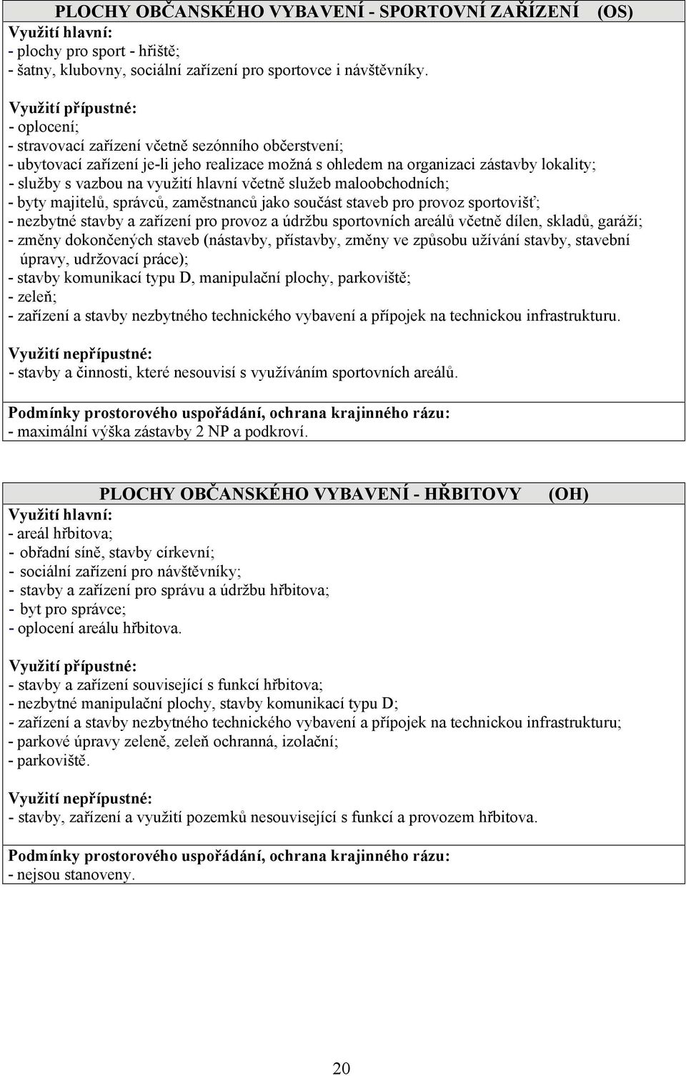 využití hlavní včetně služeb maloobchodních; - byty majitelů, správců, zaměstnanců jako součást staveb pro provoz sportovišť; - nezbytné stavby a zařízení pro provoz a údržbu sportovních areálů