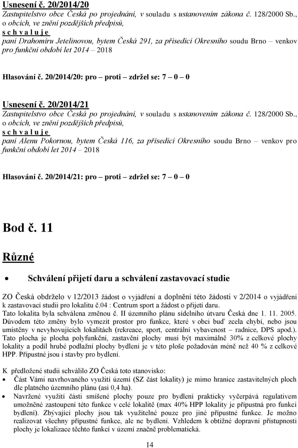 20/2014/21: pro proti zdržel se: 7 0 0 Bod č.