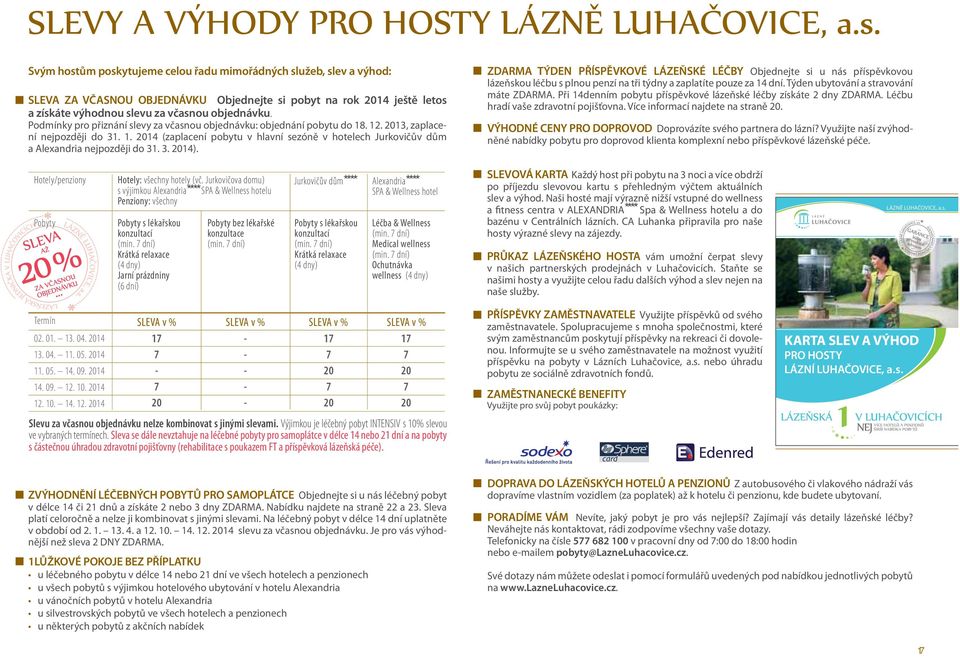3. 2014). ZDARMA TÝDEN PŘÍSPĚVKOVÉ LÁZEŇSKÉ LÉČBY Objednejte si u nás příspěvkovou lázeňskou léčbu s plnou penzí na tři týdny a zaplatíte pouze za 14 dní. Týden ubytování a stravování máte ZDARMA.