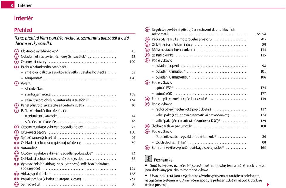 .... 63 100 55 A5 tempomat*.............................................. Volant: s houkačkou s airbagem řidiče......................................... A6 A7 s tlačítky pro obsluhu autorádia a telefonu*.