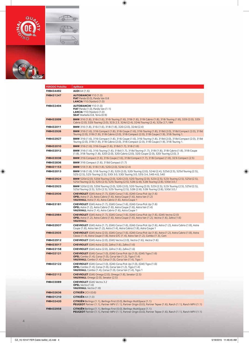 0), 320i Touring (2.0), 323i 2.3, 324d (2.4), 324d Touring (2.4), 325e 2.7 / BM FHB432011 BMW 316 (1.8), 316i (1.6), 318i (1.8), 320i (2.0), 324d (2.4) FHB432926 FHB432927 BMW 316i (1.