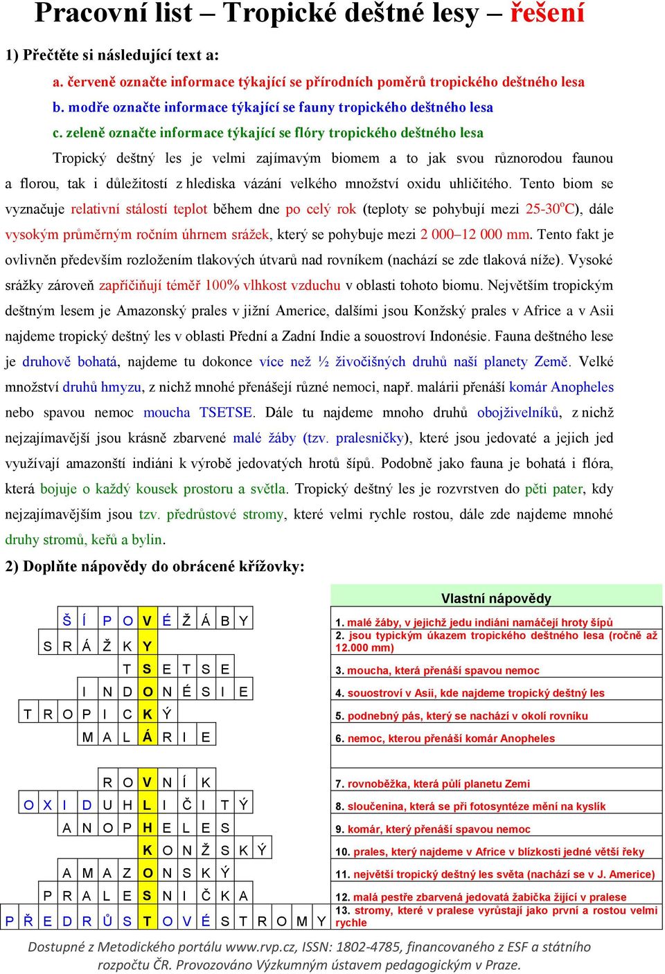 Pracovní list Tropické deštné lesy - PDF Free Download