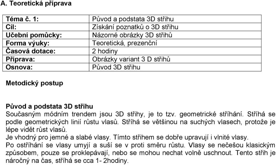 variant 3 D střihů Původ 3D střihu Metodický postup Původ a podstata 3D střihu Současným módním trendem jsou 3D střihy, je to tzv. geometrické stříhání.