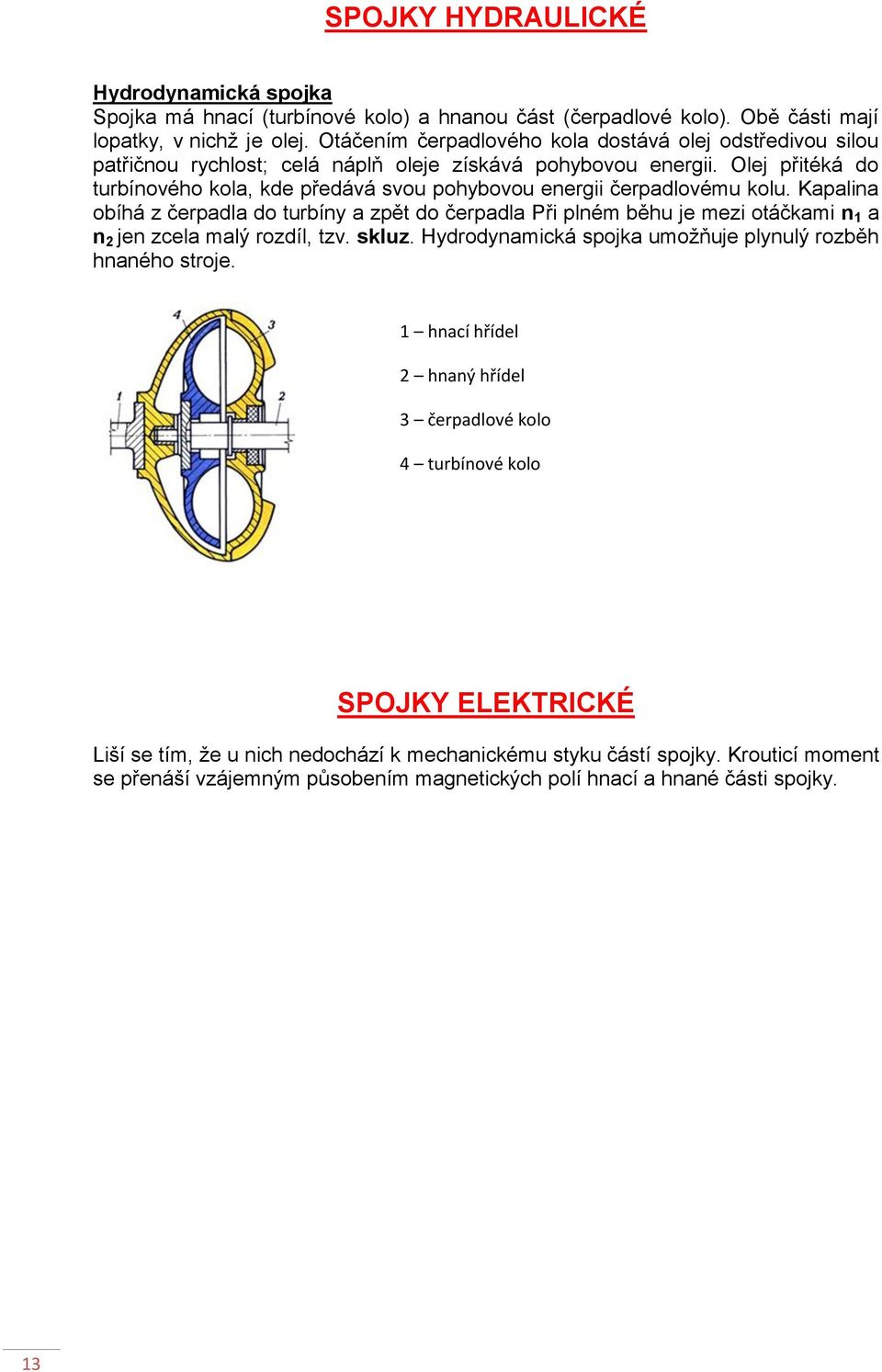 Olej přitéká do turbínového kola, kde předává svou pohybovou energii čerpadlovému kolu.