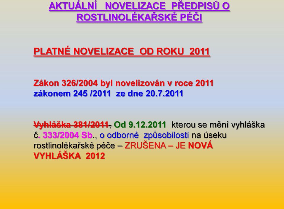 2011 Vyhláška 381/2011, Od 9.12.2011 kterou se mění vyhláška č. 333/2004 Sb.