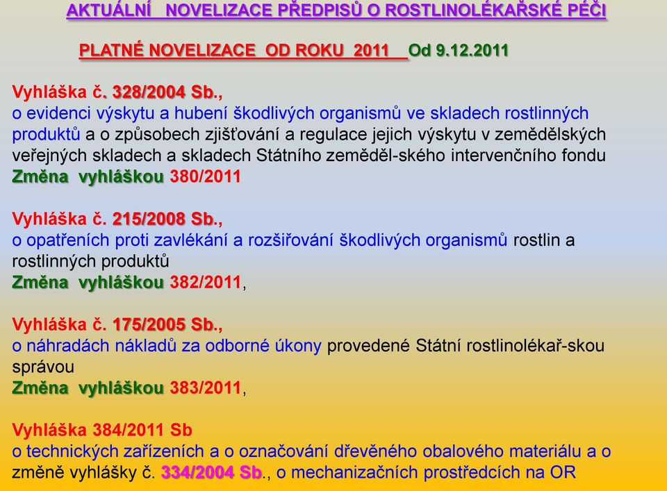 ského intervenčního fondu Změna vyhláškou 380/2011 Vyhláška č. 215/2008 Sb.