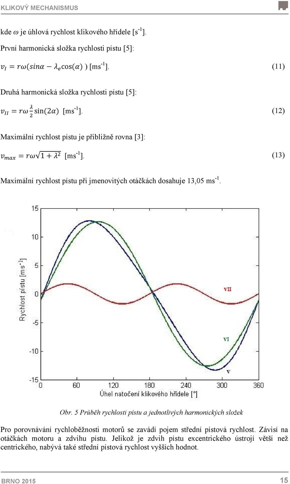 (13) Maximální rychlost pístu při jmenovitých otáčkách dosahuje 13,05 ms -1. Obr.