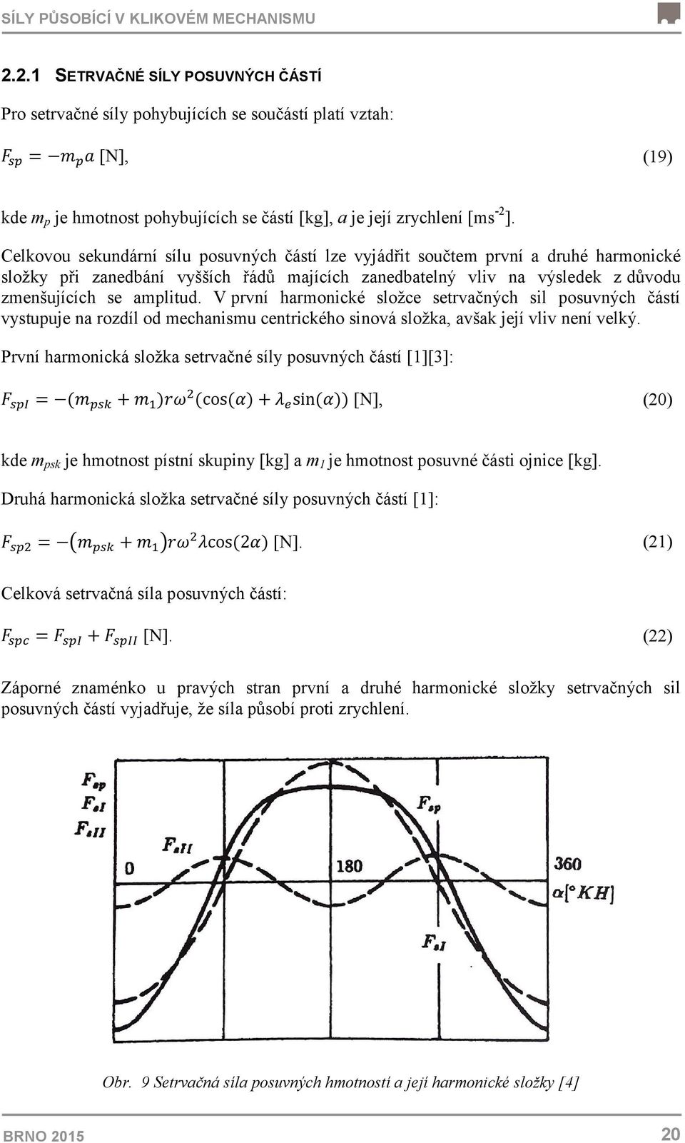 Celkovou sekundární sílu posuvných částí lze vyjádřit součtem první a druhé harmonické složky při zanedbání vyšších řádů majících zanedbatelný vliv na výsledek z důvodu zmenšujících se amplitud.