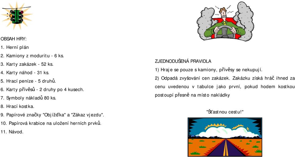 Návod. ZJEDNODUŠENÁ PRAVIDLA 1) Hraje se pouze s kamiony, přívěsy se nekupují. 2) Odpadá zvyšování cen zakázek.