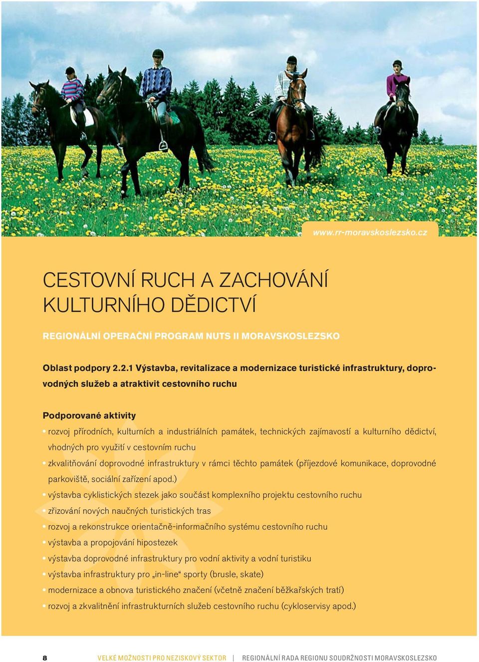 kulturního dědictví, vhodných pro využití v cestovním ruchu zkvalitňování doprovodné infrastruktury v rámci těchto památek (příjezdové komunikace, doprovodné parkoviště, sociální zařízení apod.