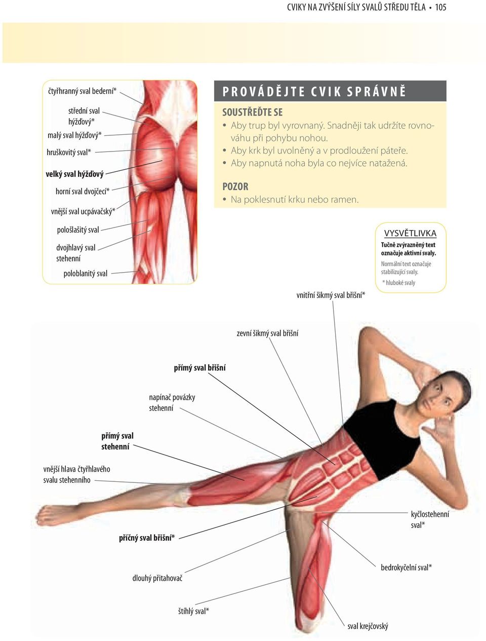 POZOR Na poklesnutí krku nebo ramen. pološlašitý sval dvojhlavý sval poloblanitý sval vnitřní šikmý sval břišní* VYSVĚTLIVKA Tučně zvýrazněný text označuje aktivní svaly.
