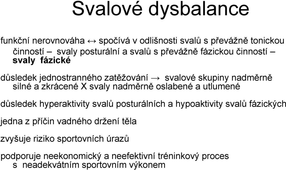 nadměrně oslabené a utlumené důsledek hyperaktivity svalů posturálních a hypoaktivity svalů fázických jedna z příčin vadného