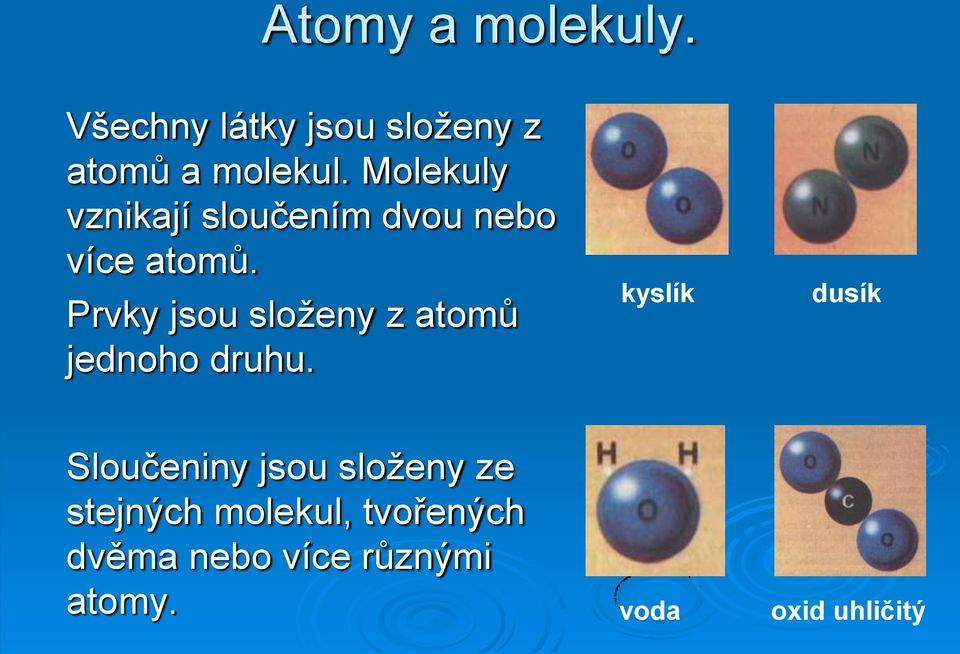 Prvky jsou složeny z atomů jednoho druhu.