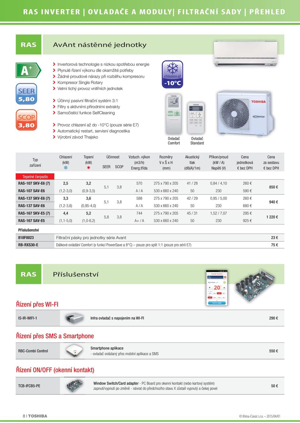 funkce SelfCleaning Provoz chlazení až do -10 C (pouze série E7) Automatický restart, servisní diagnostika Výrobní závod Thajsko chlazení až -10 C Ovladač Comfort Ovladač Standard zařízení Chlazení