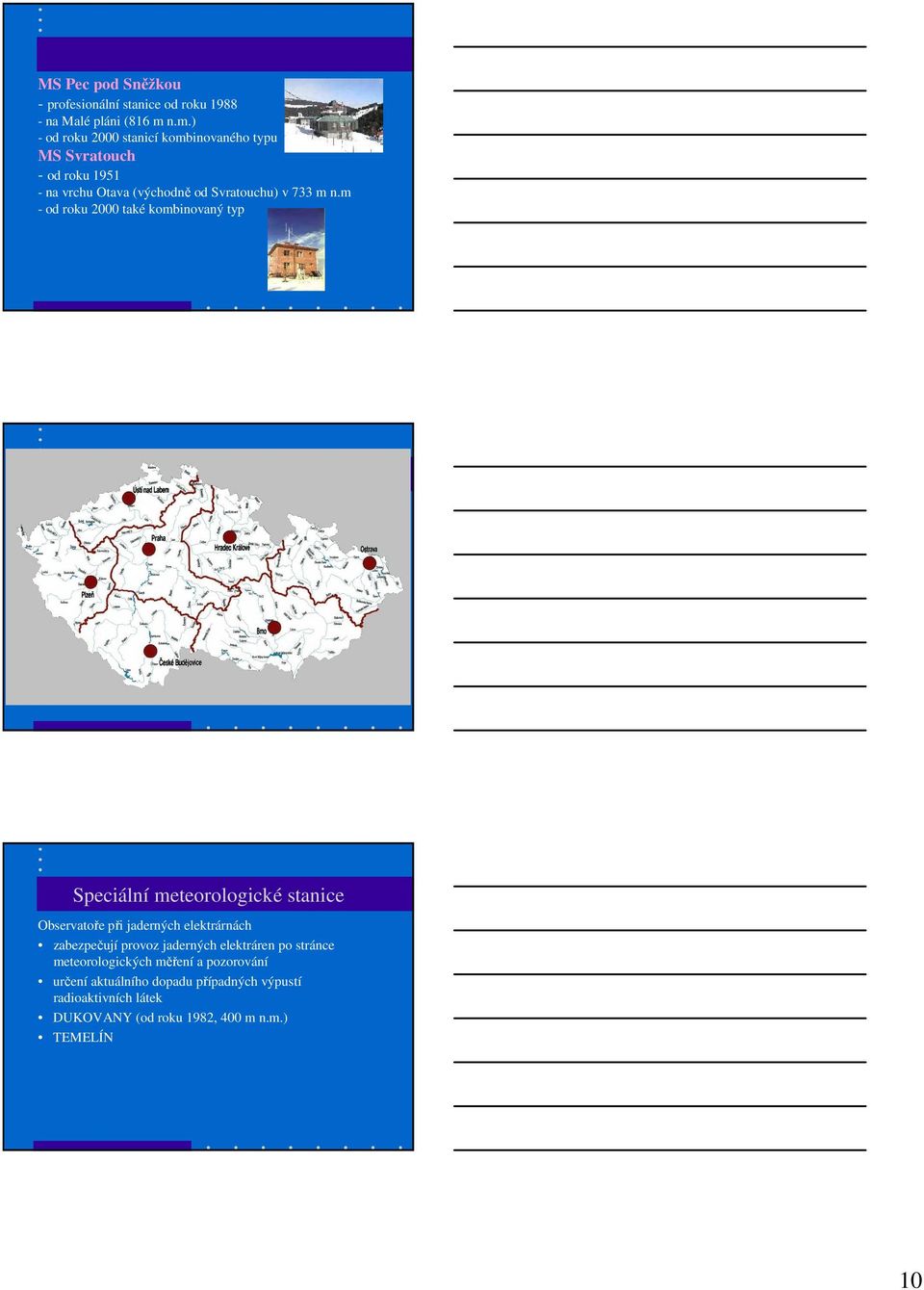 m - od roku 2000 také kombinovaný typ Speciální meteorologické stanice Observatoře při jaderných elektrárnách zabezpečují provoz